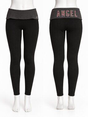 Victoria’s Secret ANGEL Fold Over Leggings Black Gray Pink Leopard Size Large